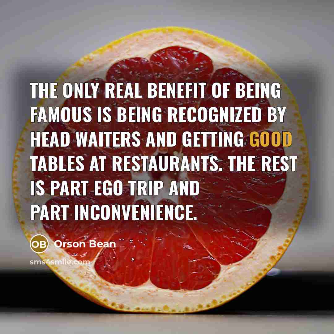 “The only real benefit of being famous is being recognized by head waiters and getting good tables at restaurants. The rest is part ego trip and part inconvenience.” quote by Orson Bean