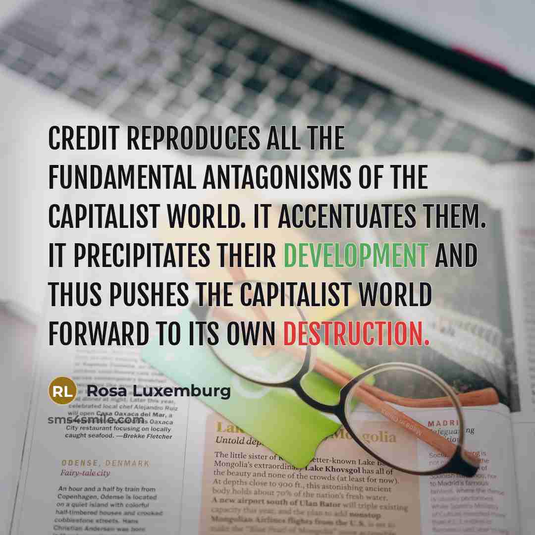 “Credit reproduces all the fundamental antagonisms of the capitalist world.…” quote by Rosa Luxemburg