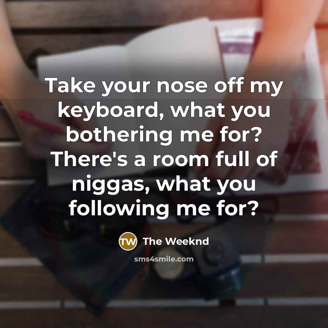 “Take your nose off my keyboard, what you bothering me…” quote by The Weeknd