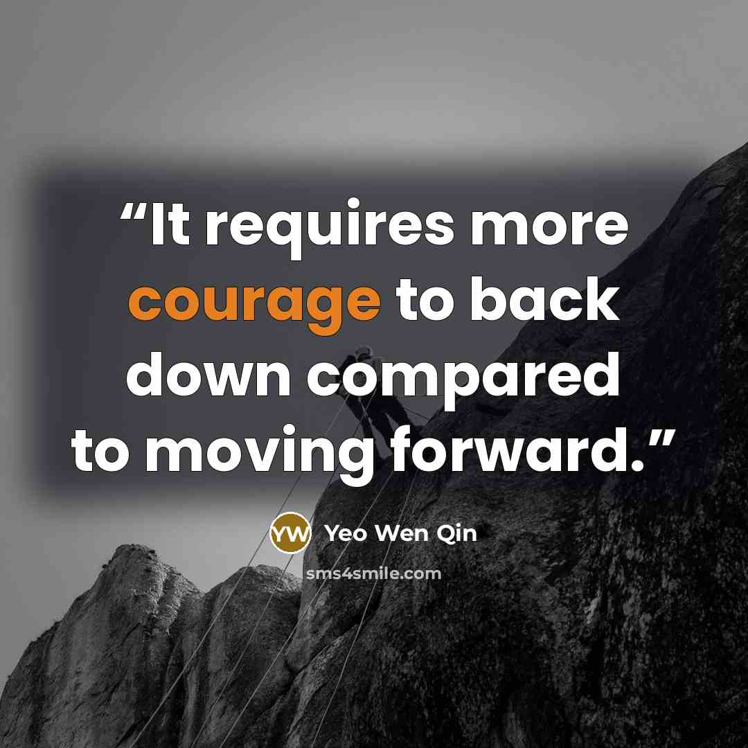 “It requires more courage to back down compared to moving forward.” quote by Yeo Wen Qin