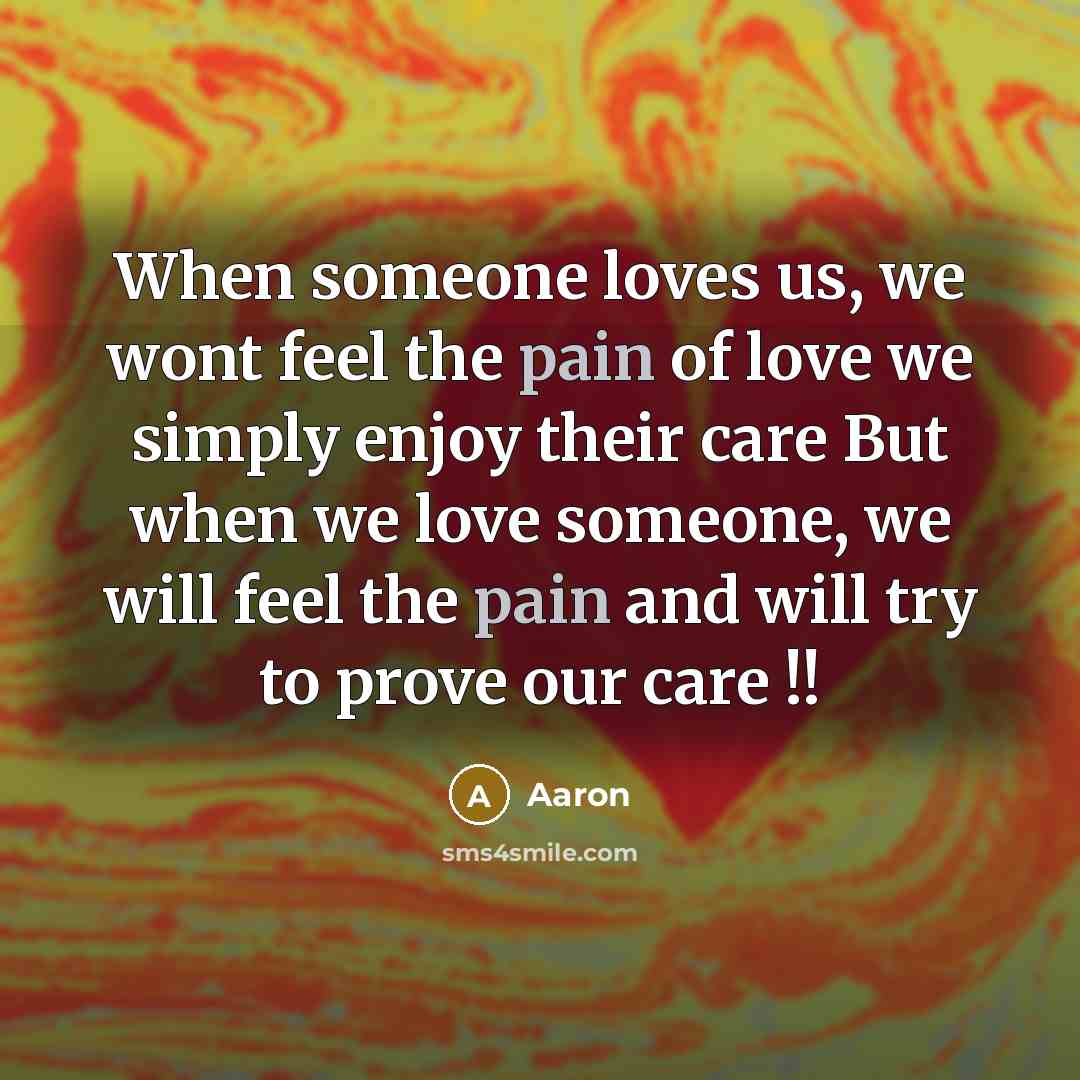 “When someone loves us, we wont feel the pain of…” quote by AaRon