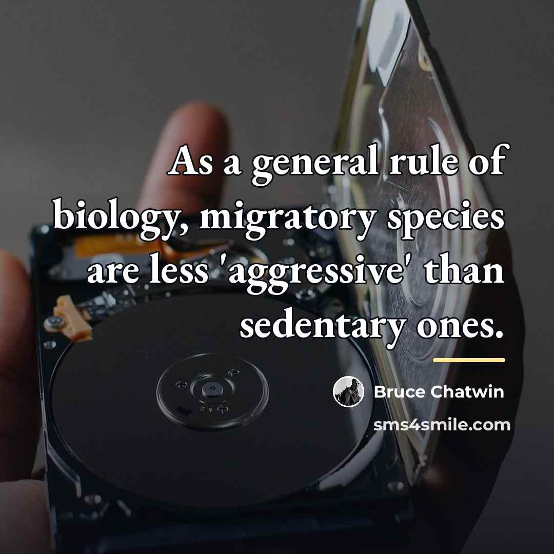 “As a general rule of biology, migratory species are less…” quote by Bruce Chatwin