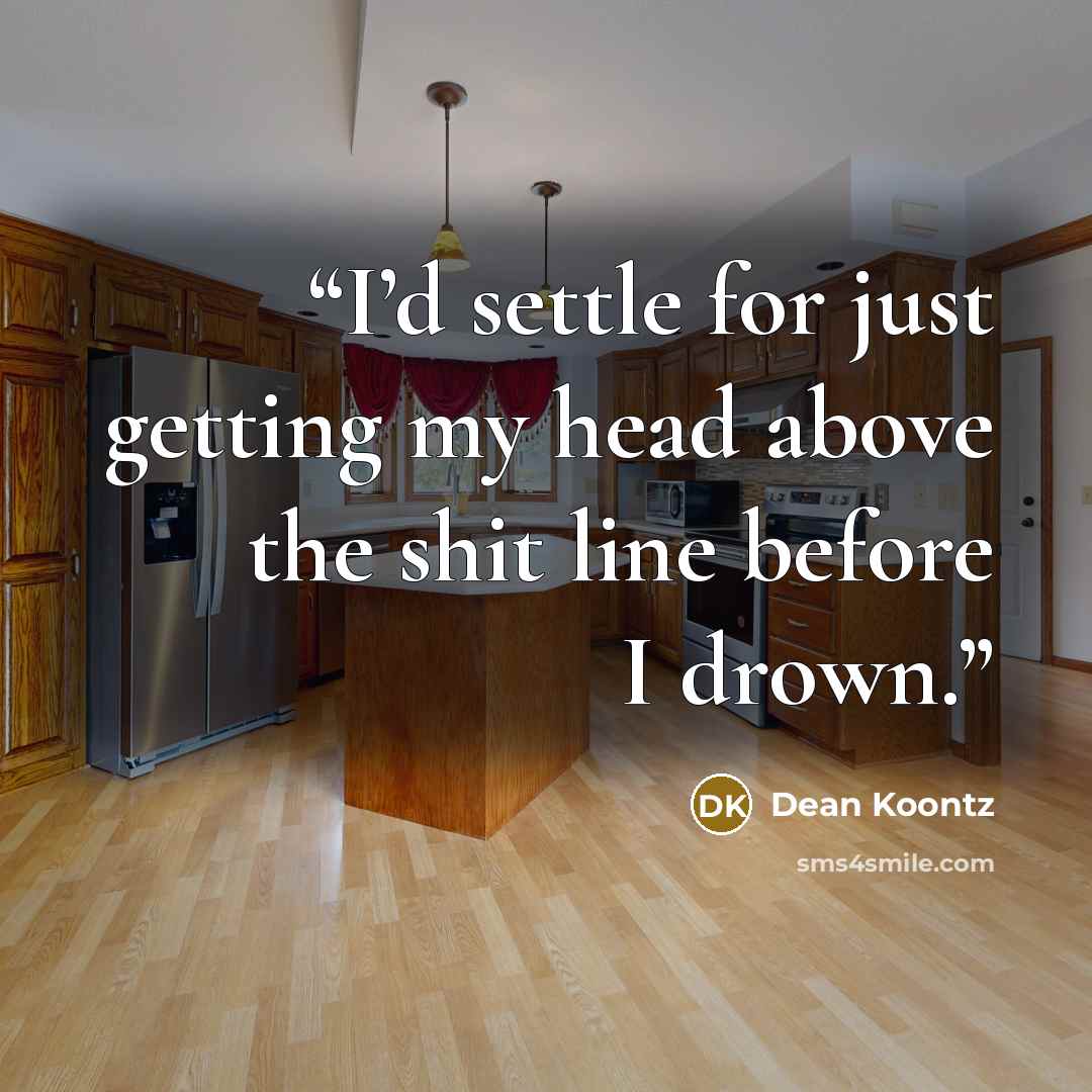 “I’d settle for just getting my head above the shit line before I drown.” quote by Dean Koontz