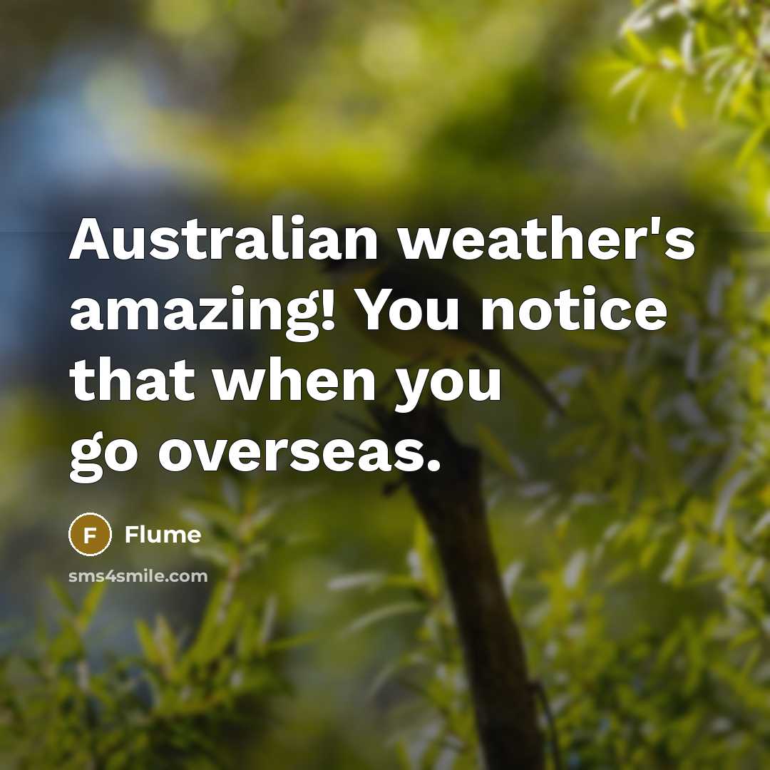 “Australian weather's amazing! You notice that when you go overseas.…” quote by Flume