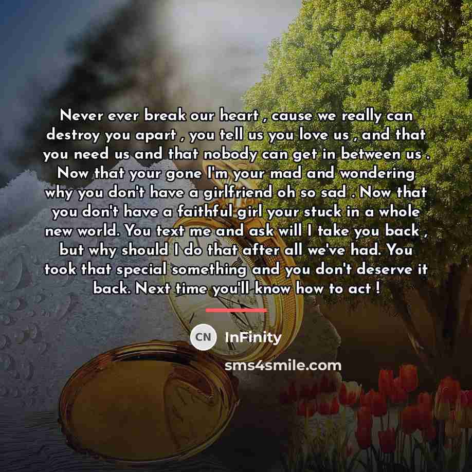 “Never ever break our heart , cause we really can…” quote by InFinity
