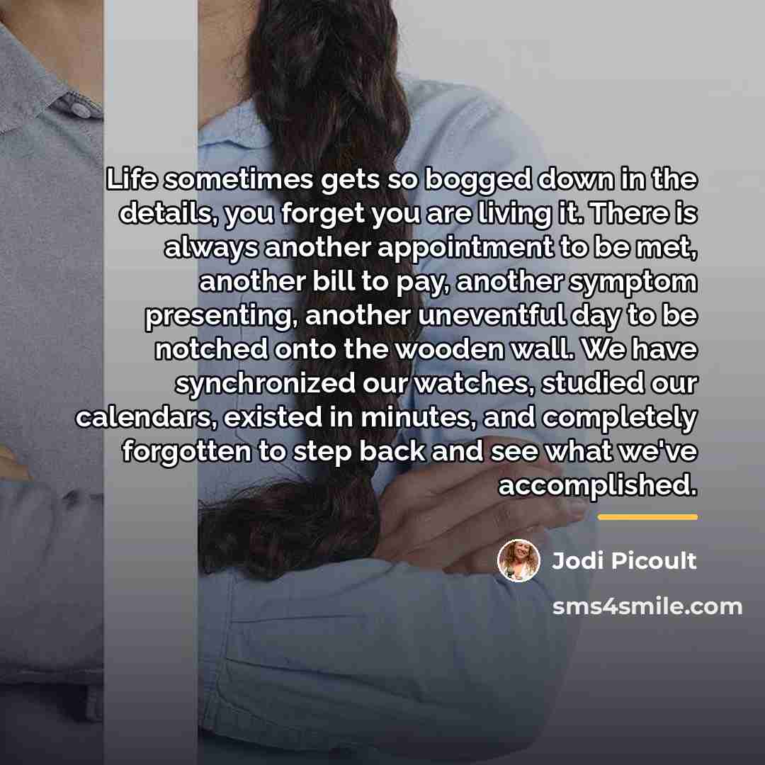 “Life sometimes gets so bogged down in the details, you…” quote by Jodi Picoult