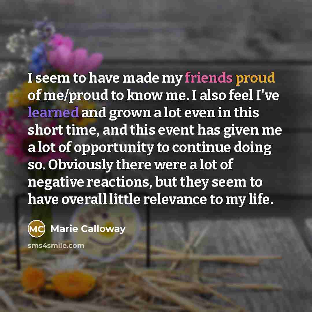 “I seem to have made my friends proud of me/proud…” quote by Marie Calloway