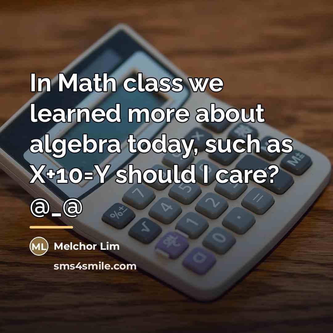 “In Math class we learned more about algebra today, such…” quote by Melchor Lim