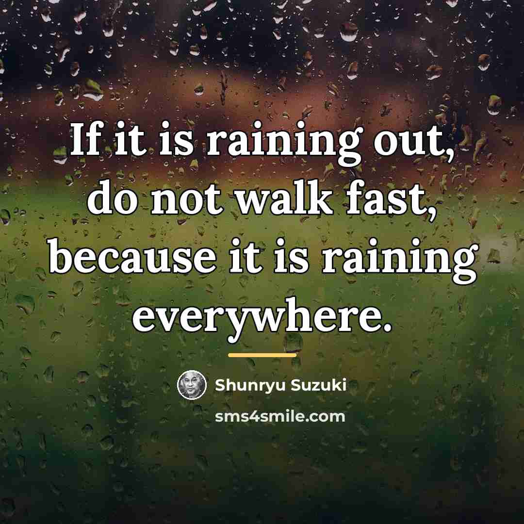 “If it is raining out, do not walk fast, because…” quote by Shunryu Suzuki