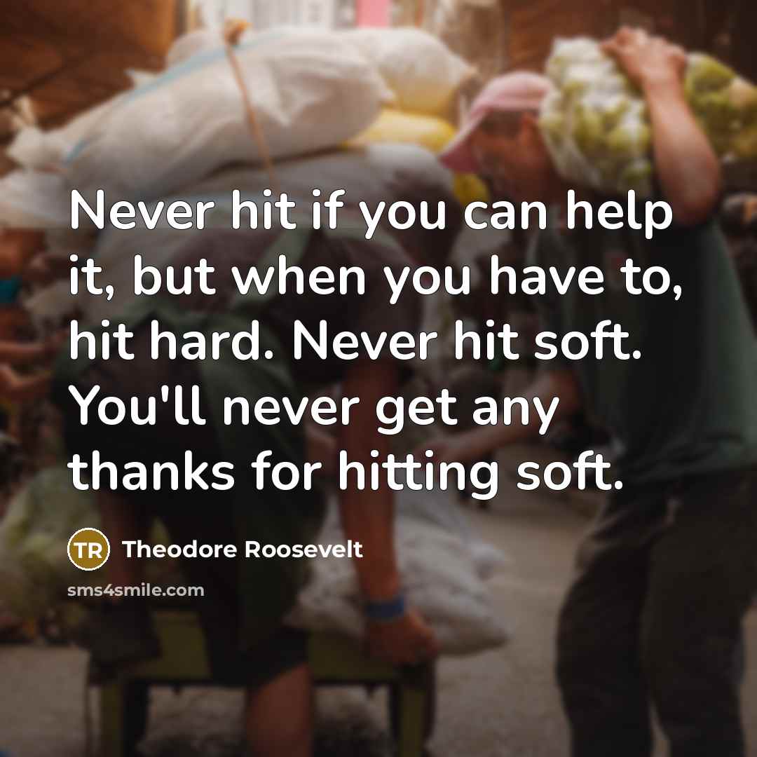 “Never hit if you can help it, but when you…” quote by Theodore Roosevelt