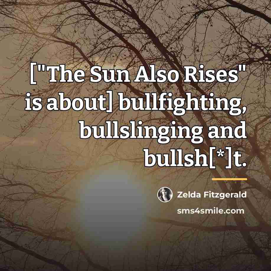 “["The Sun Also Rises" is about] bullfighting, bullslinging and bullsh[*]t.…” quote by Zelda Fitzgerald