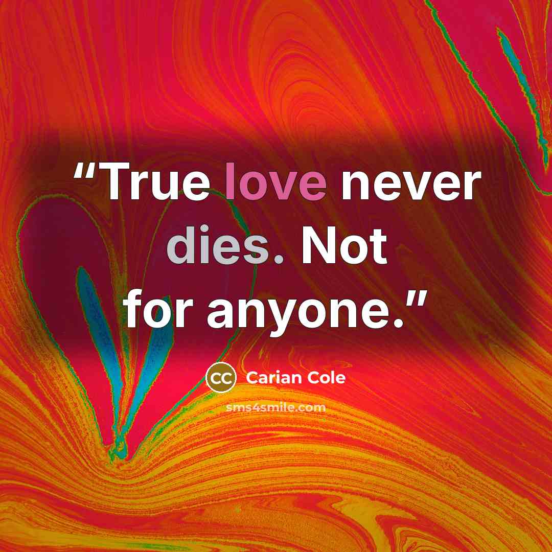 “True love never dies. Not for anyone.” quote by Carian Cole