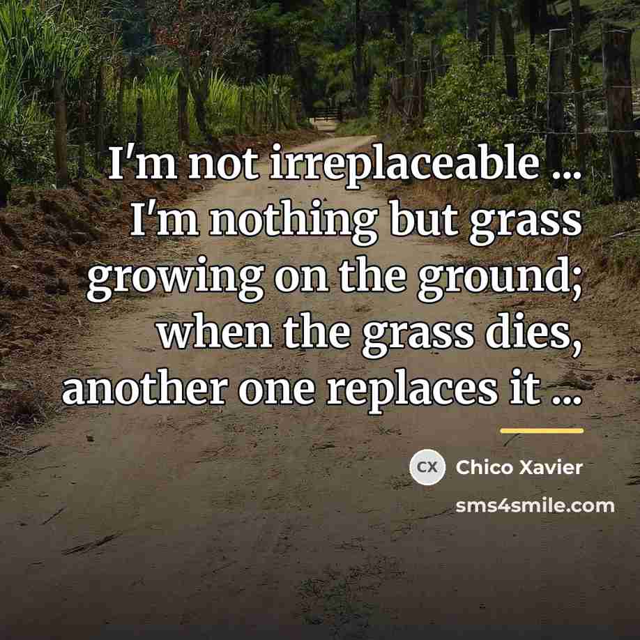 “I'm not irreplaceable ... I'm nothing but grass growing on…” quote by Chico Xavier