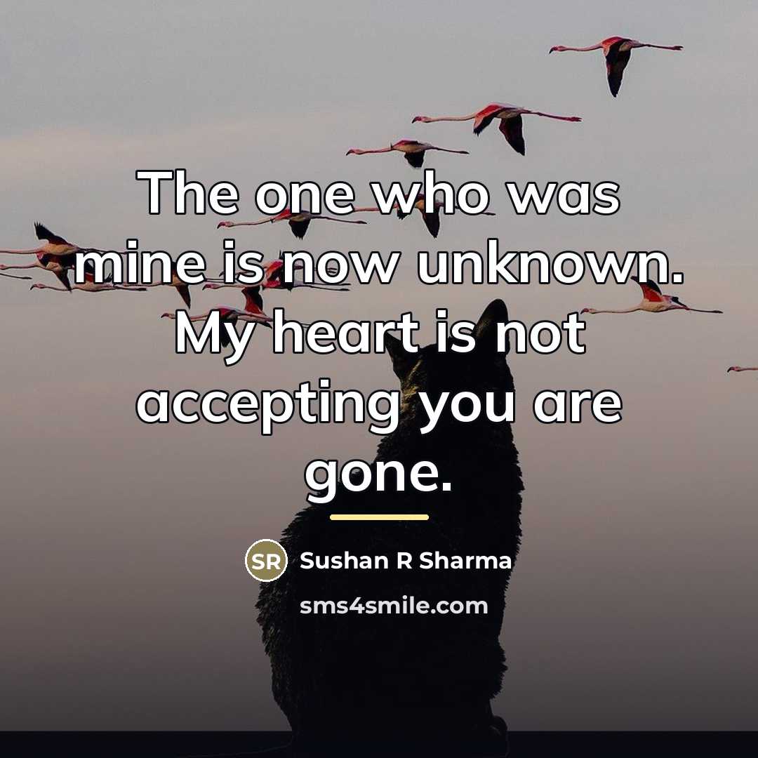 “The one who was mine is now unknown. My heart…” quote by Sushan R Sharma