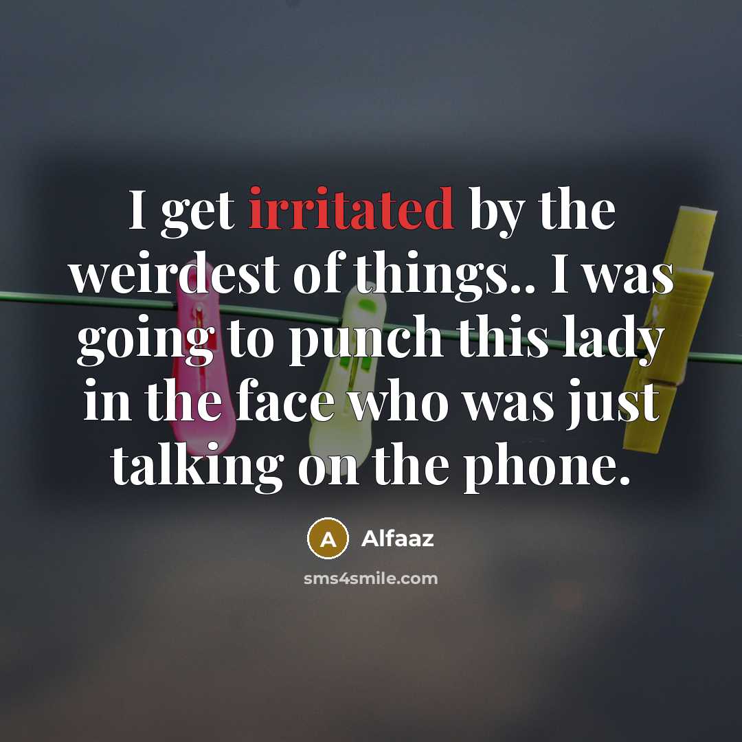 “I get irritated by the weirdest of things.. I was going to punch this lady in the face who was just talking on the phone.” quote by Alfaaz