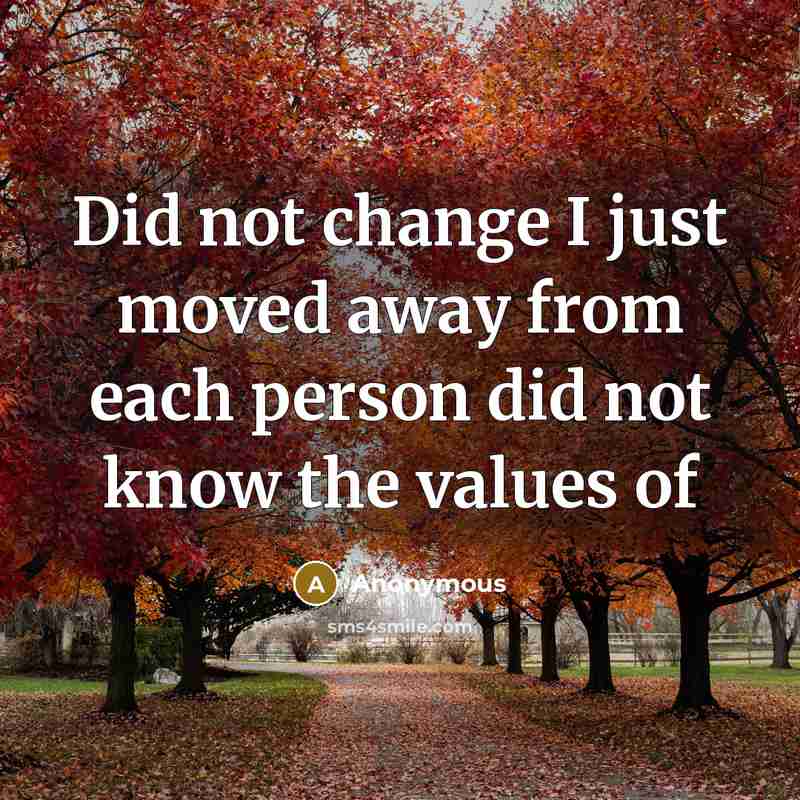 “Did not change I just moved away from each person…” quote by Anonymous