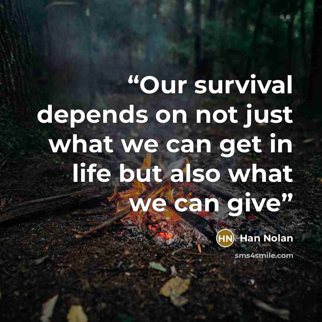 “Our survival depends on not just what we can get in life but also what we can give” quote by Han Nolan