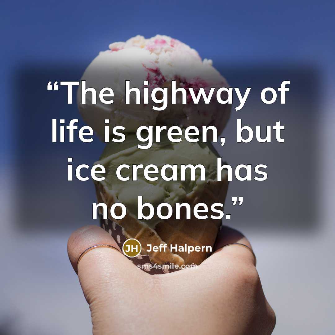 “The highway of life is green, but ice cream has no bones.” quote by Jeff Halpern