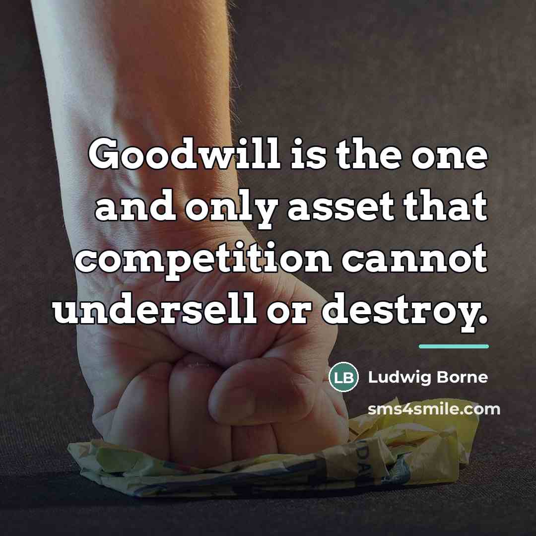 “Goodwill is the one and only asset that competition cannot…” quote by Ludwig Borne
