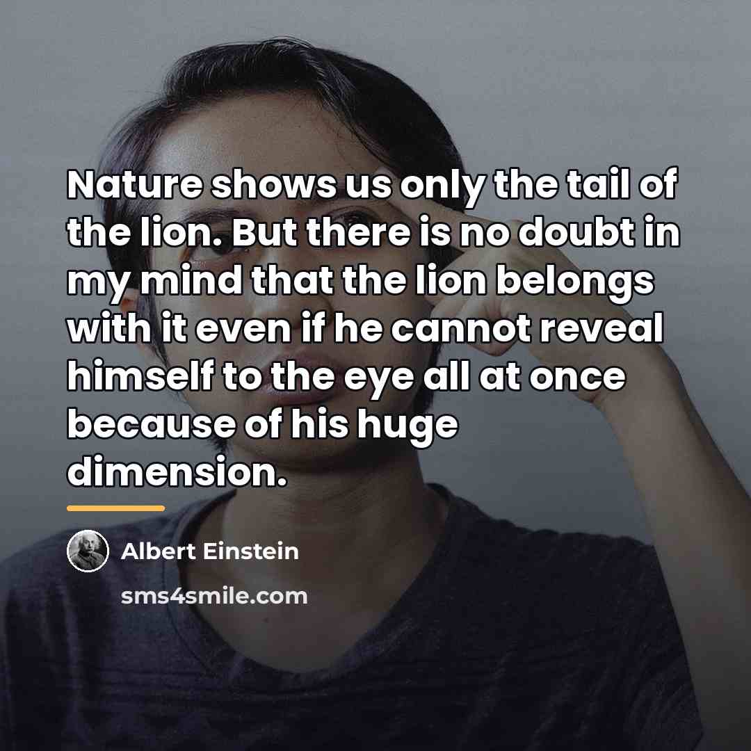 “Nature shows us only the tail of the lion. But…” quote by Albert Einstein
