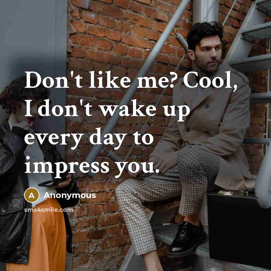 “Don't like me? Cool, I don't wake up every day…” quote by Anonymous