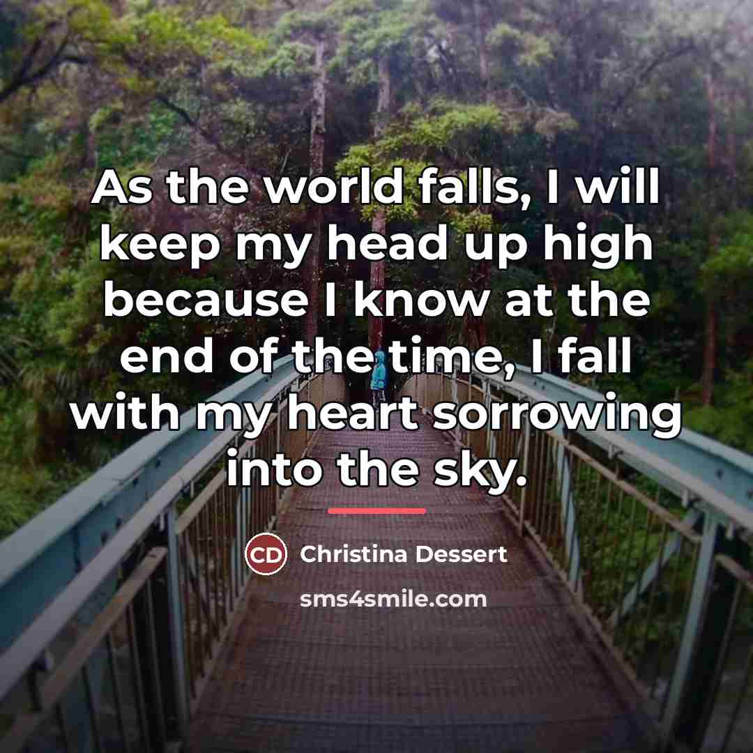 “As the world falls, I will keep my head up…” quote by Christina Dessert