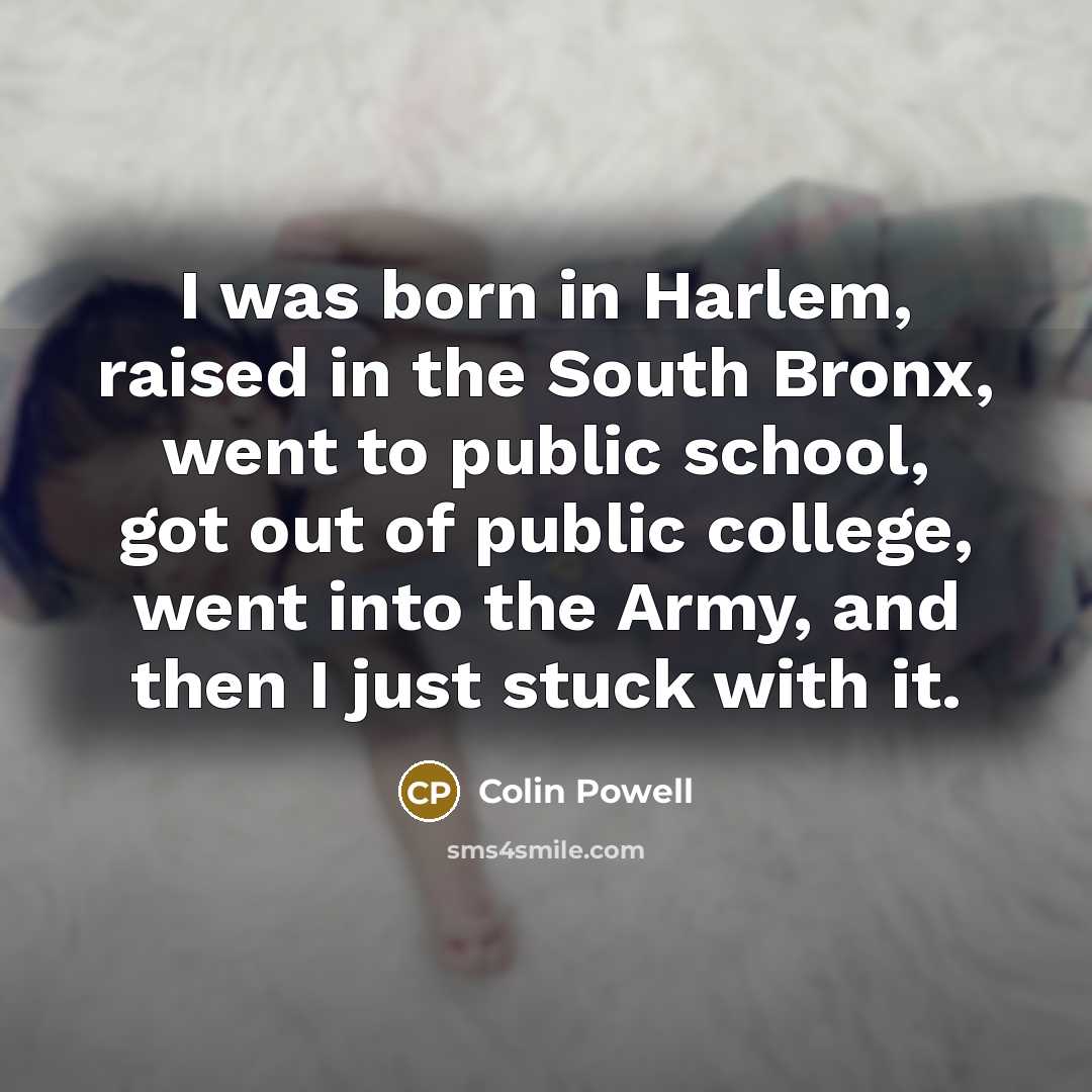 “I was born in Harlem, raised in the South Bronx,…” quote by Colin Powell