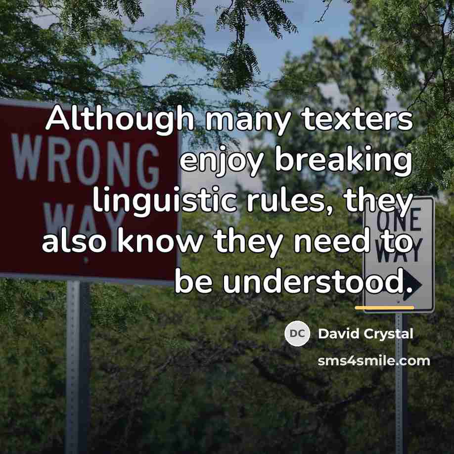 “Although many texters enjoy breaking linguistic rules, they also know…” quote by David Crystal