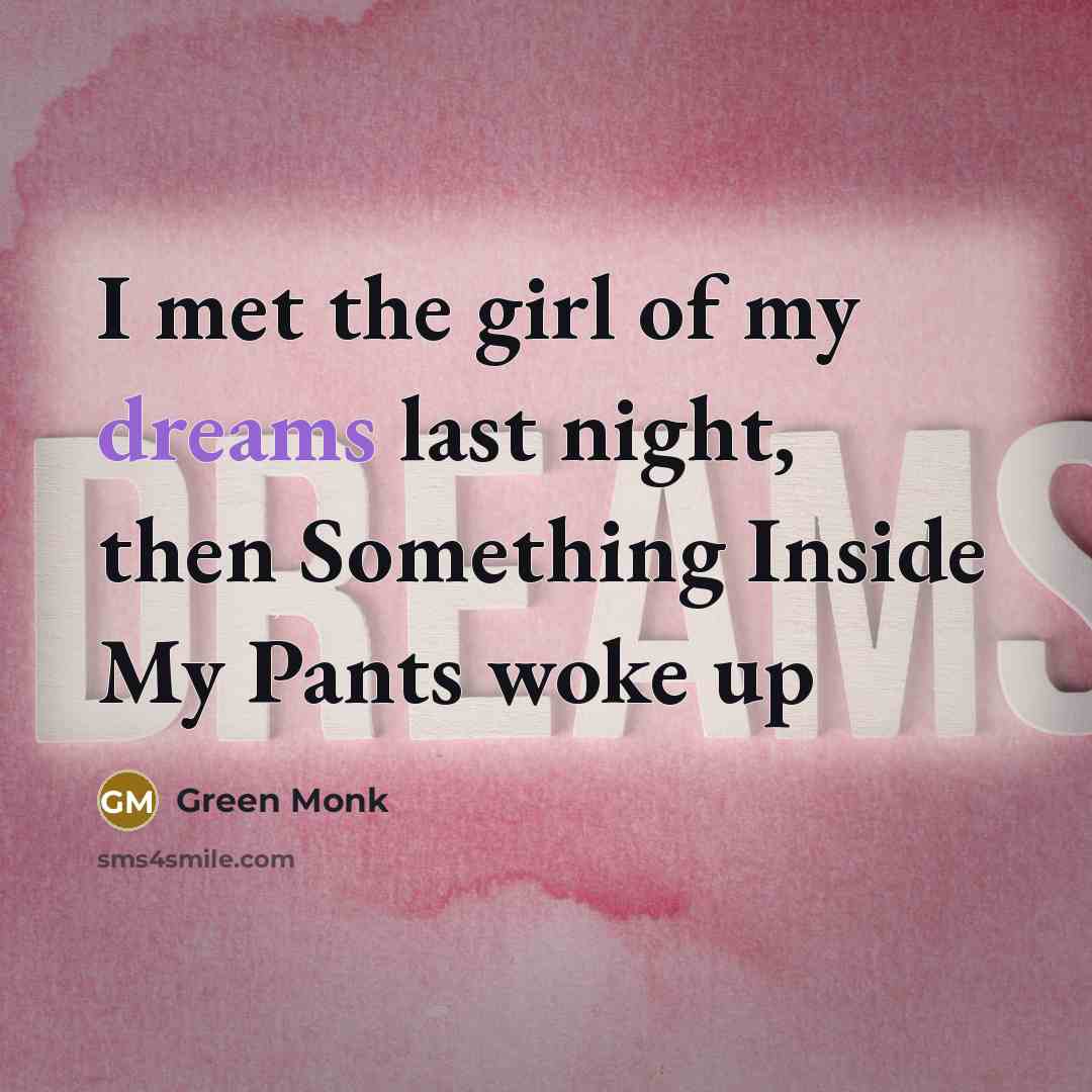 “I met the girl of my dreams last night, then…” quote by Green Monk