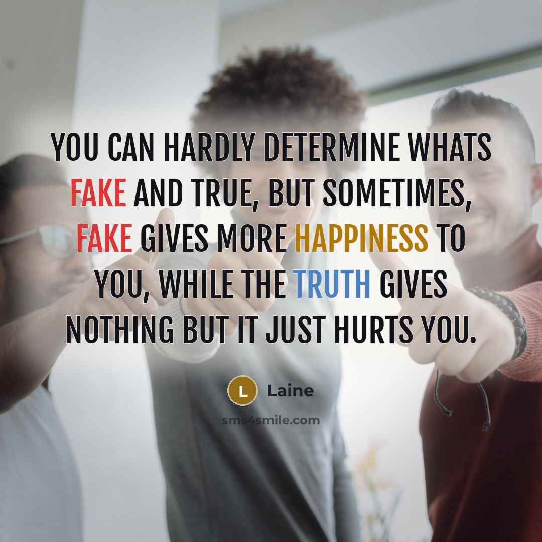 “You can hardly determine whats fake and true, But sometimes,…” quote by Laine