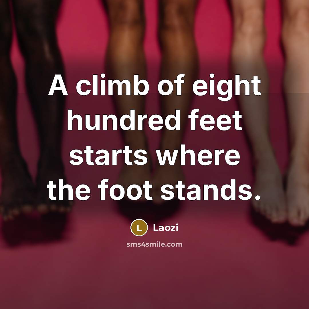 “A climb of eight hundred feet starts where the foot…” quote by Laozi