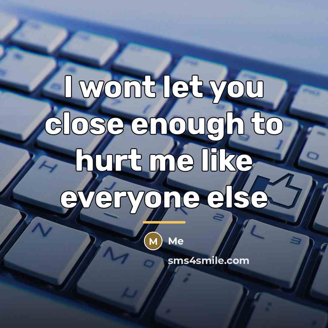 “I wont let you close enough to hurt me like…” quote by Me