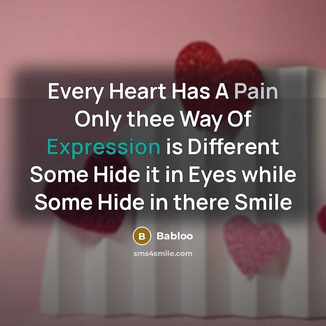 “Every Heart Has A Pain Only thee Way Of Expression is Different Some Hide it in Eyes while Some Hide in there Smile” quote by Babloo