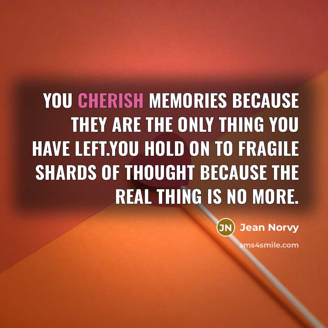 “You cherish memories because they are the only thing you…” quote by Jean Norvy