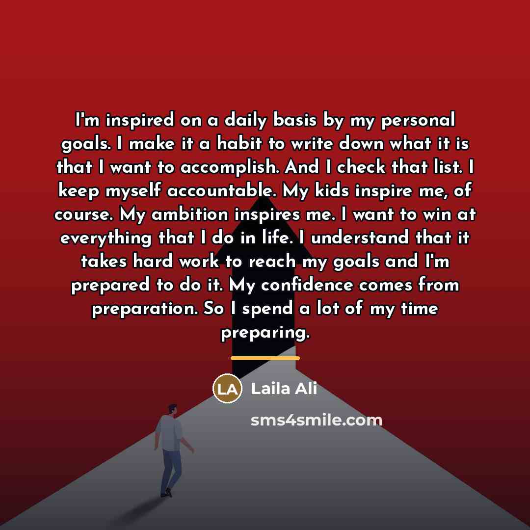 “I'm inspired on a daily basis by my personal goals.…” quote by Laila Ali