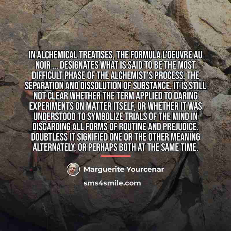 “In alchemical treatises, the formula L'Oeuvre au Noir ... designates…” quote by Marguerite Yourcenar
