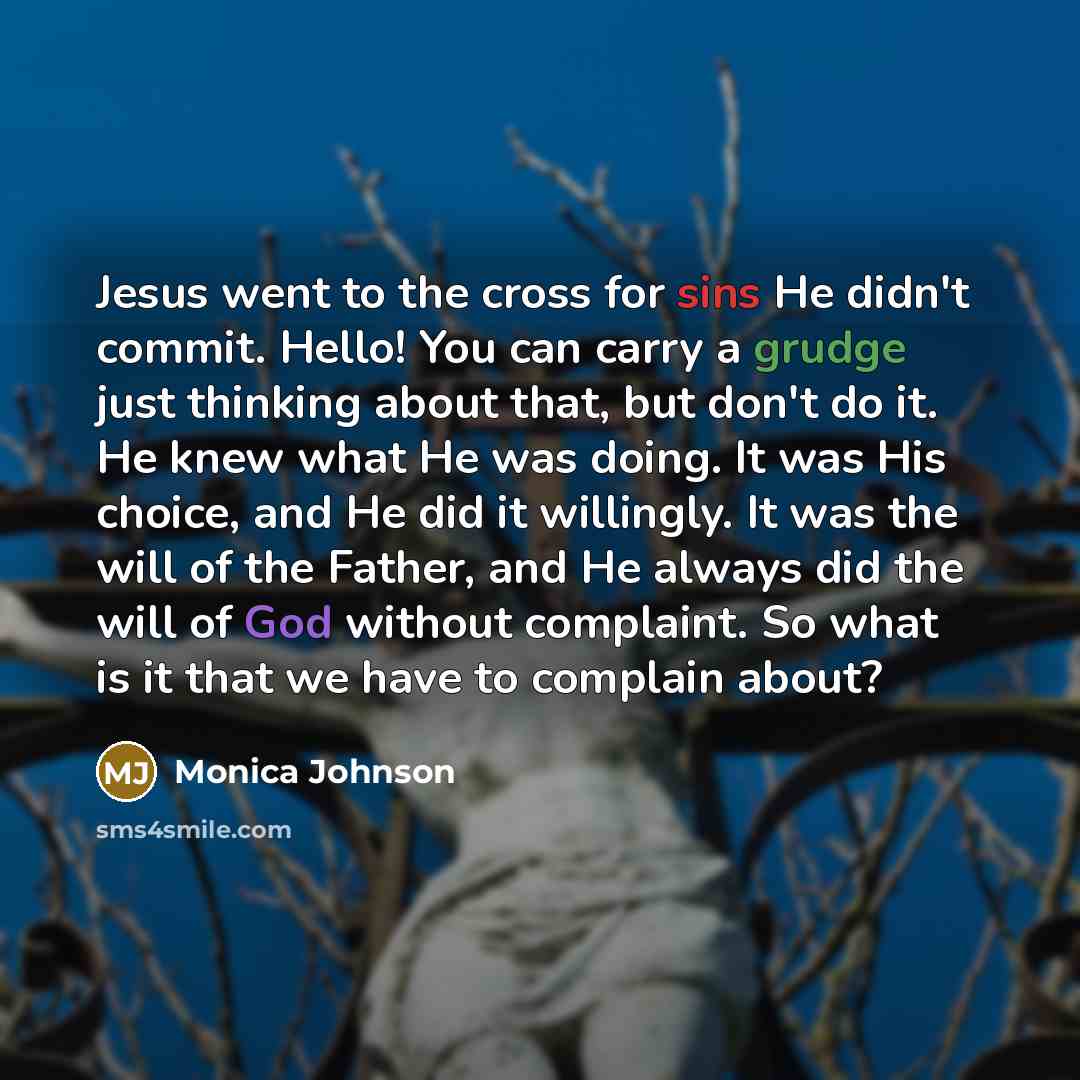 “Jesus went to the cross for sins He didn't commit.…” quote by Monica Johnson