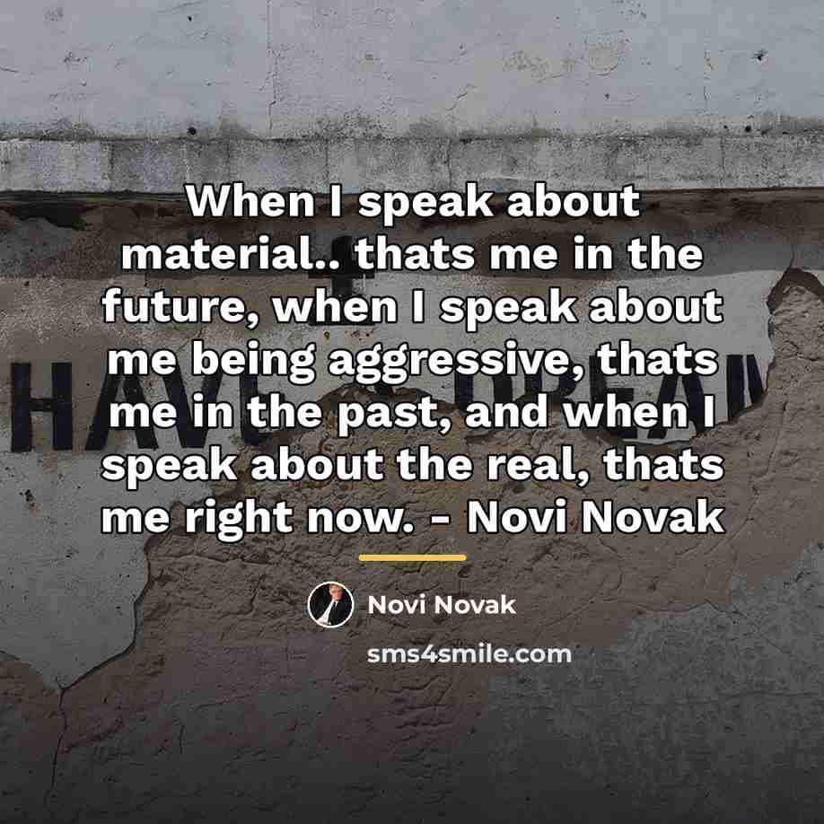“When I speak about material.. thats me in the future,…” quote by Novi Novak