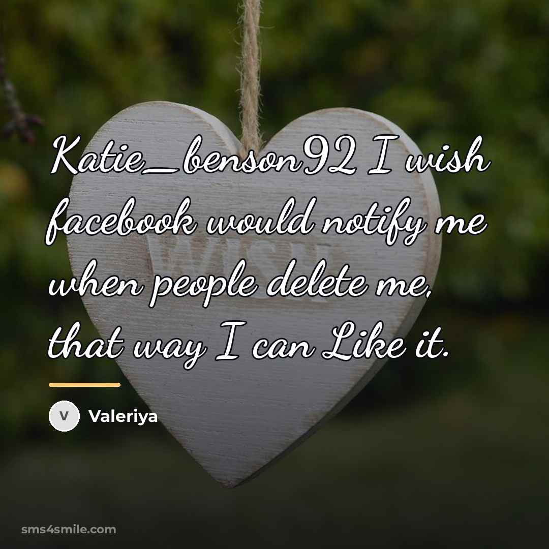 “Katie_benson92 I wish facebook would notify me when people delete…” quote by Anonymous