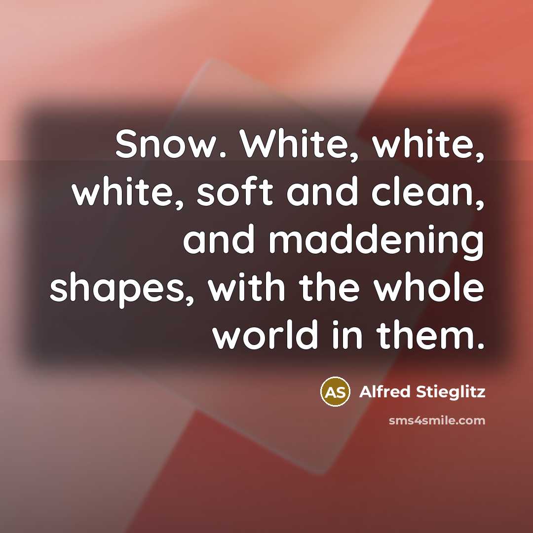 “Snow. White, white, white, soft and clean, and maddening shapes,…” quote by Alfred Stieglitz