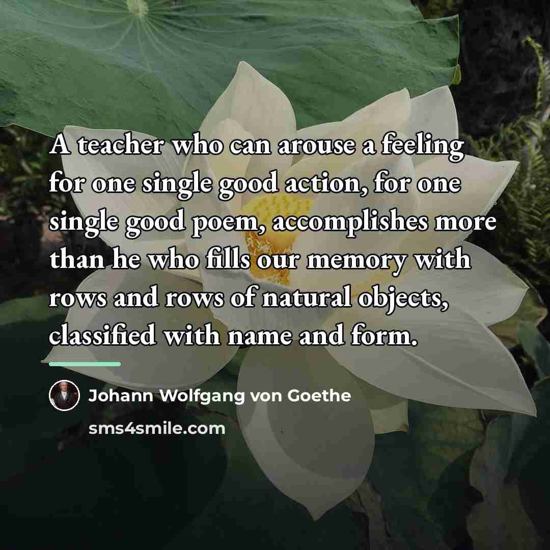 “A teacher who can arouse a feeling for one single…” quote by Johann Wolfgang von Goethe