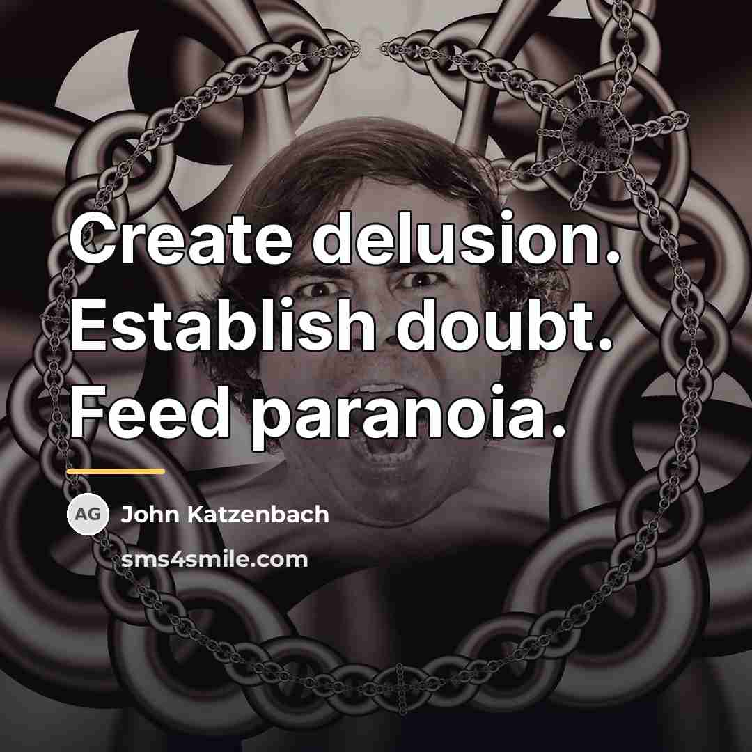 “Create delusion. Establish doubt. Feed paranoia.…” quote by John Katzenbach