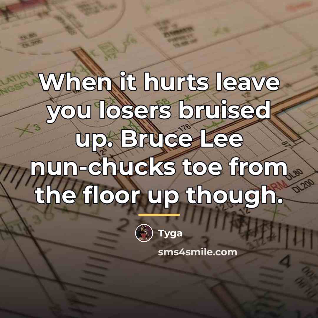 “When it hurts leave you losers bruised up. Bruce Lee…” quote by Tyga