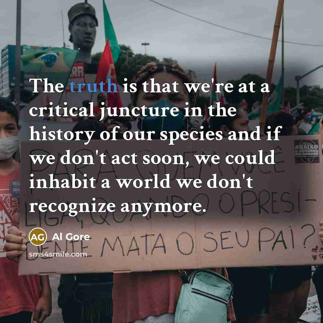 “The truth is that we're at a critical juncture in…” quote by Al Gore