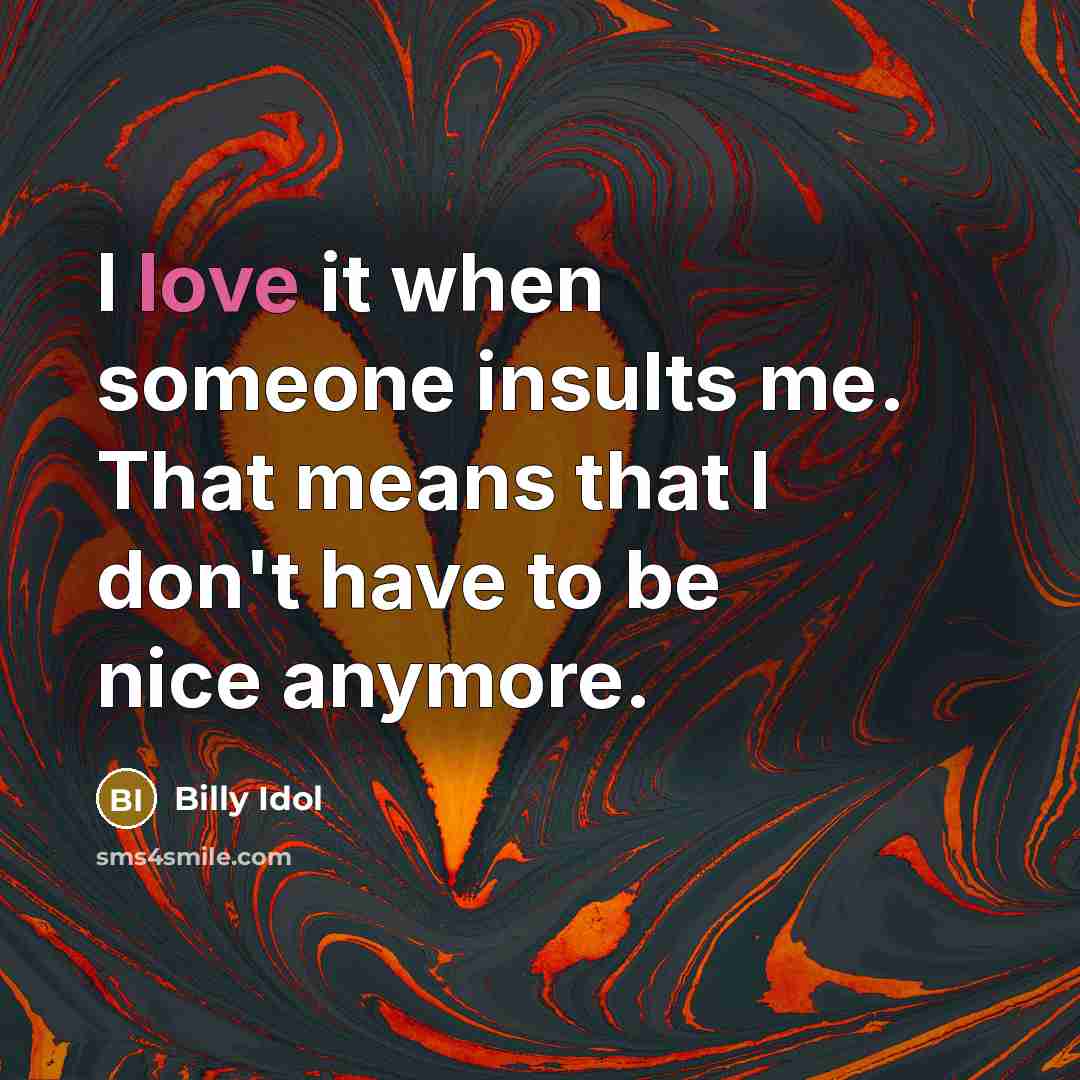 “I love it when someone insults me. That means that…” quote by Billy Idol