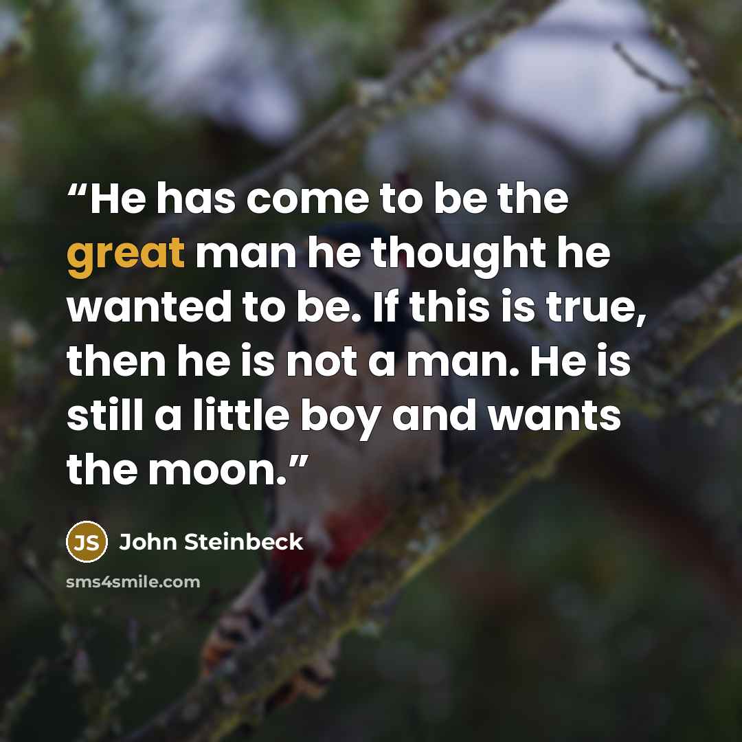 “He has come to be the great man he thought he wanted to be. If this is true, then he is not a man. He is still a little boy and wants the moon.” quote by John Steinbeck