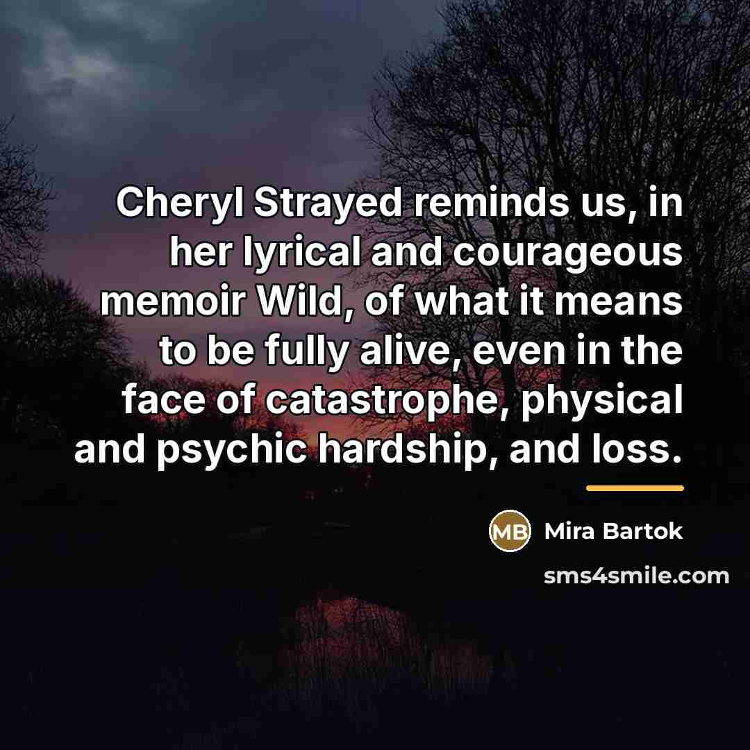 “Cheryl Strayed reminds us, in her lyrical and courageous memoir…” quote by Mira Bartok