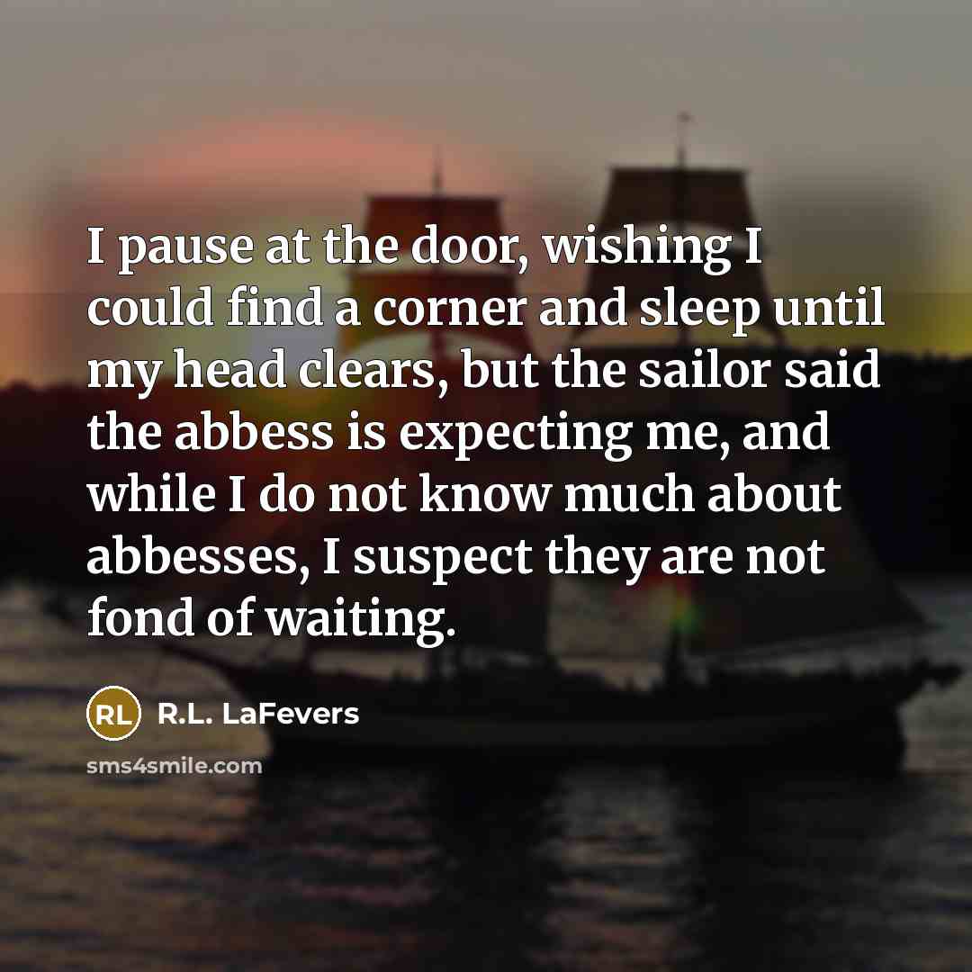 “I pause at the door, wishing I could find a…” quote by R.L. LaFevers