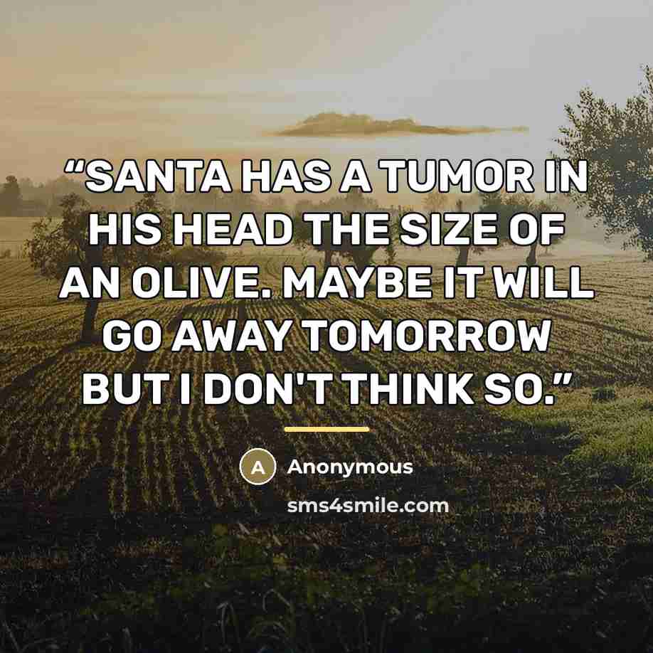 “SANTA HAS A TUMOR IN HIS HEAD THE SIZE OF AN OLIVE. MAYBE IT WILL GO AWAY TOMORROW BUT I DON'T THINK SO.” quote by Anonymous