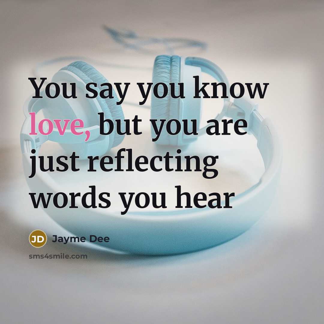 “You say you know love, but you are just reflecting words you hear” quote by Jayme Dee